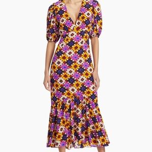 Rhode Ester Geometric V-Neck Midi-Dress